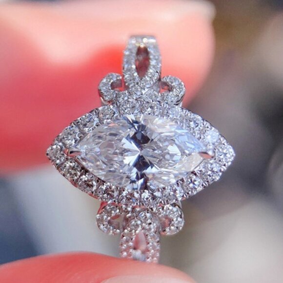 💎Beautiful Marquis Noble Women Pure Zircon Silver DaintyFashion Ring,UNV… - Picture 1 of 6